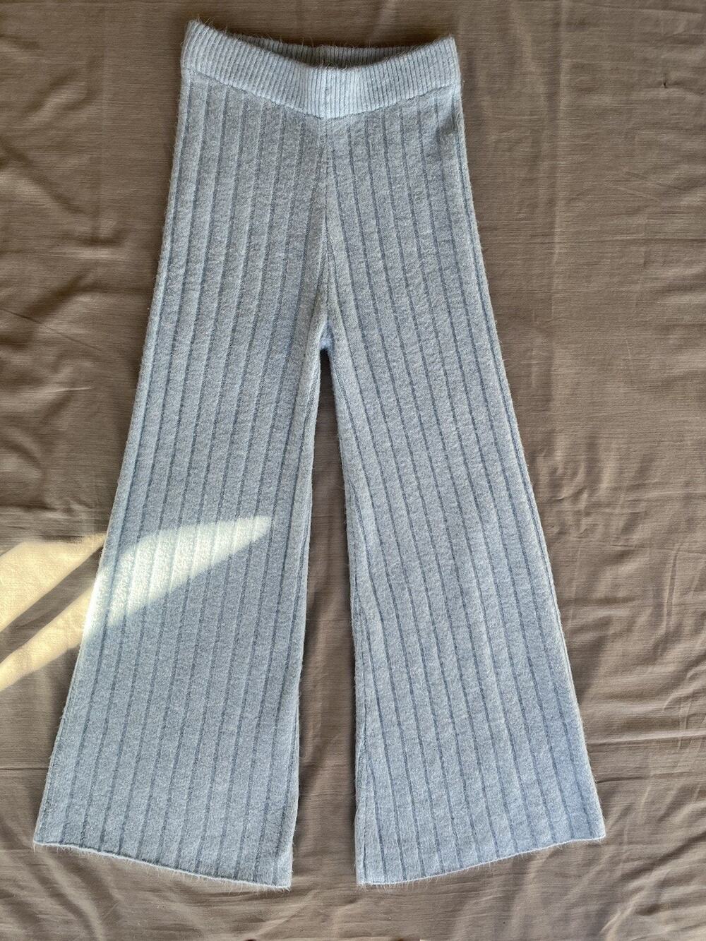 Sincerely Jules Women’s M Light Blue Ribbed Knit Wide Leg Pants Cozy Lounge